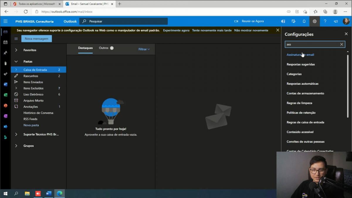 Como configurar sua assinatura Outlook WEB no navegador do seu computador.
