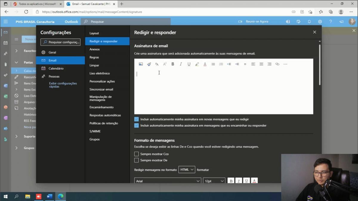 Como configurar sua assinatura Outlook WEB no navegador do seu computador.
