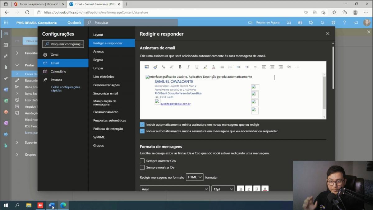 Como configurar sua assinatura Outlook WEB no navegador do seu computador.