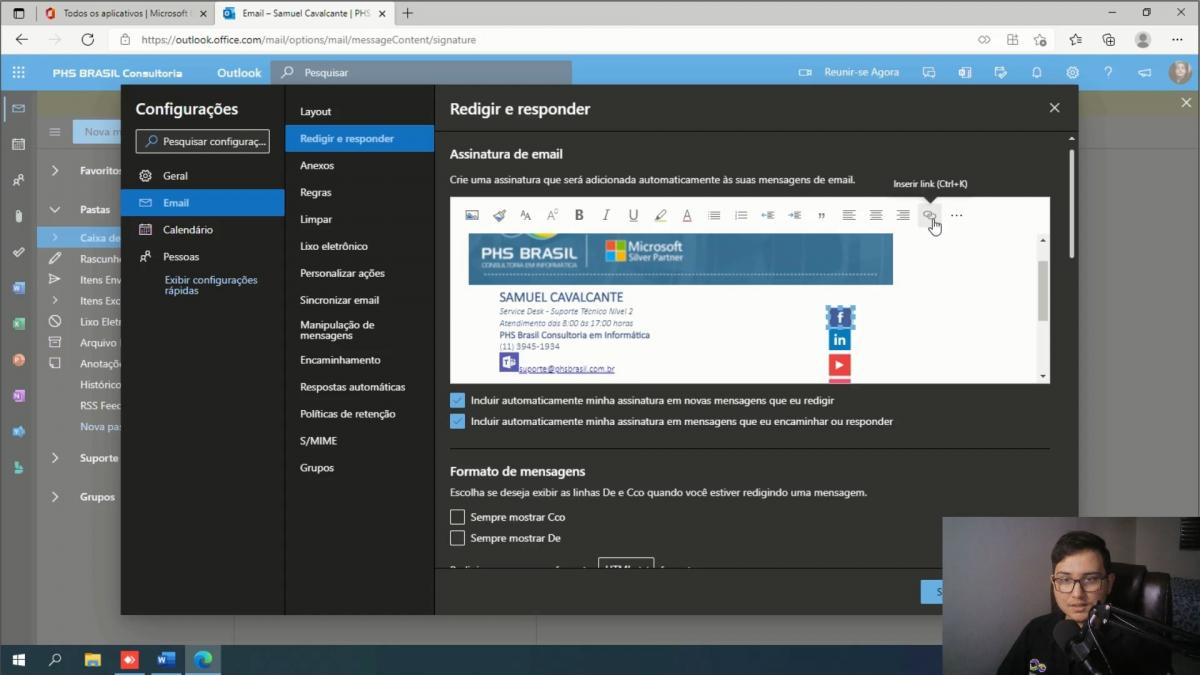 Como configurar sua assinatura Outlook WEB no navegador do seu computador.