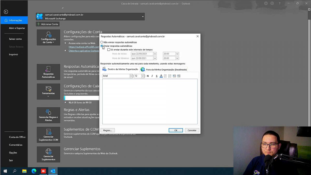 COMO CONFIGURAR MENSAGENS DE FÉRIAS NO OUTLOOK LOCAL?