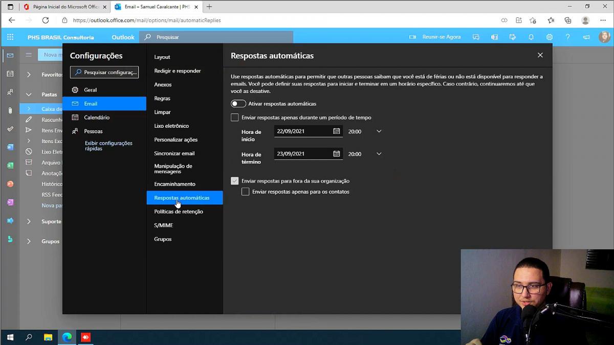 COMO CONFIGURAR MENSAGENS DE FÉRIAS NO OUTLOOK WEB?