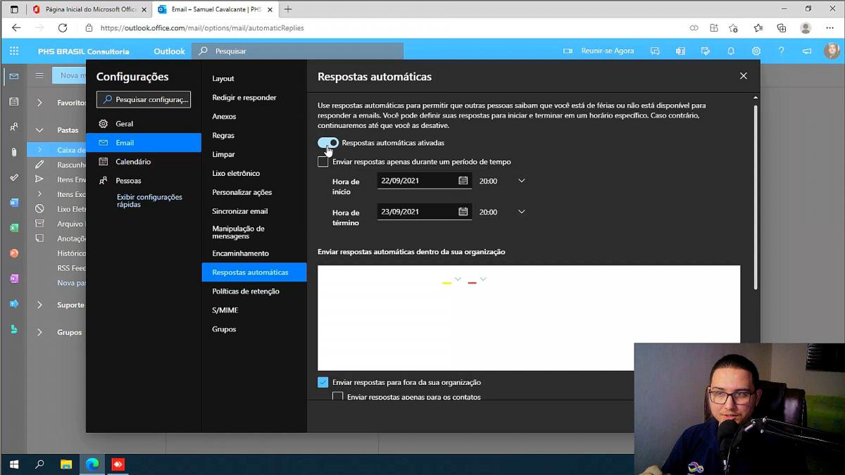COMO CONFIGURAR MENSAGENS DE FÉRIAS NO OUTLOOK WEB?